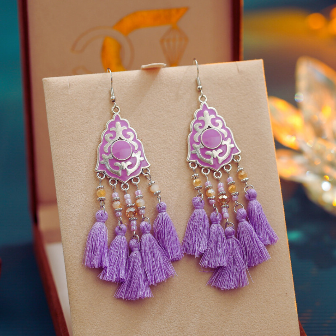 Ethnic Bohemian Tassel Earrings For Women Geometric Enamel Crystal Beads Female Drop Dangle Gift