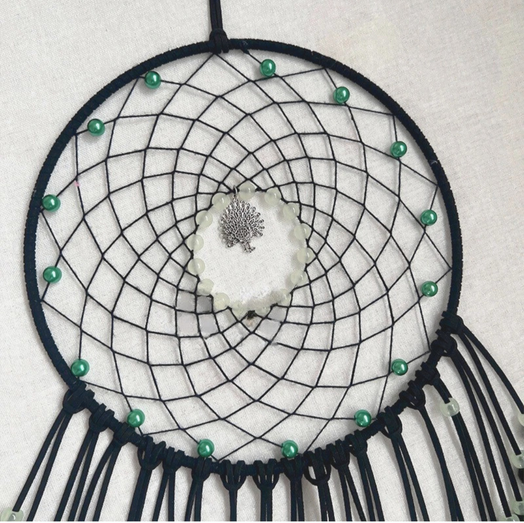 Peacock Feather Dream Catcher with Luminous Beads – Boho Wall Hanging & Wind Chime for Bedroom & Living Room Decor