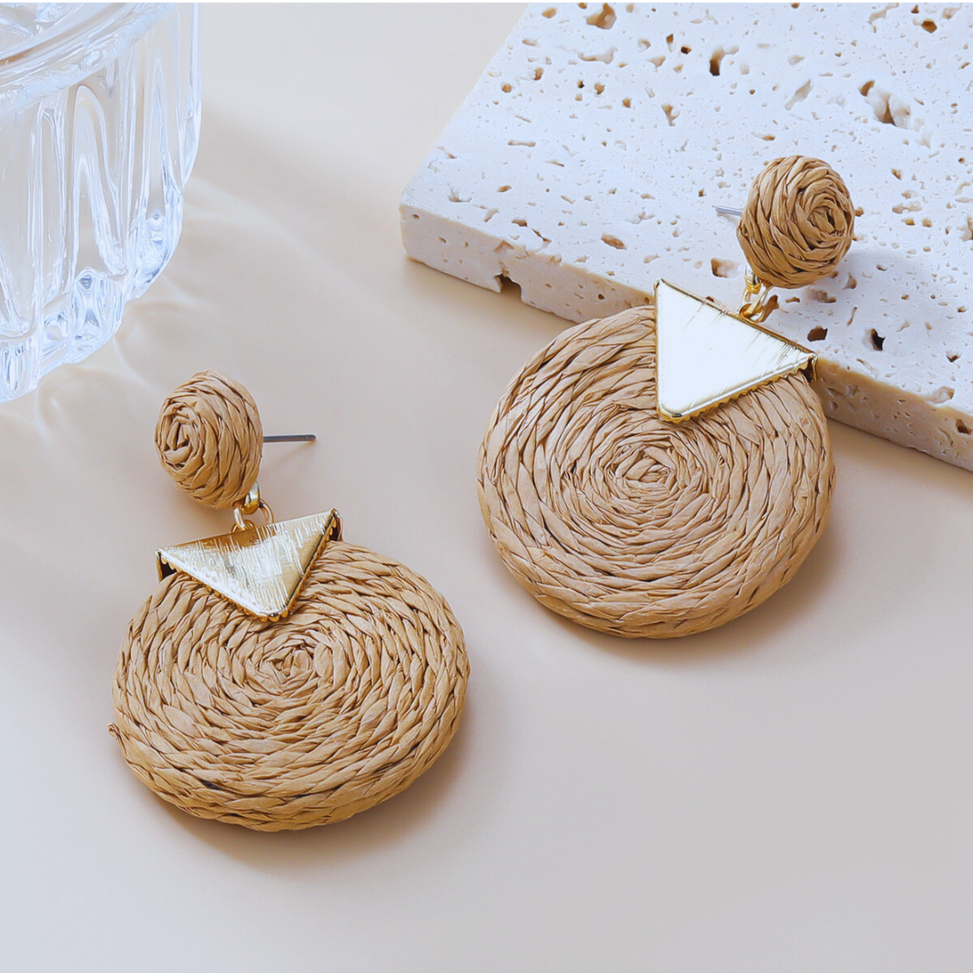 Rattan Round Drop Dangle Earring