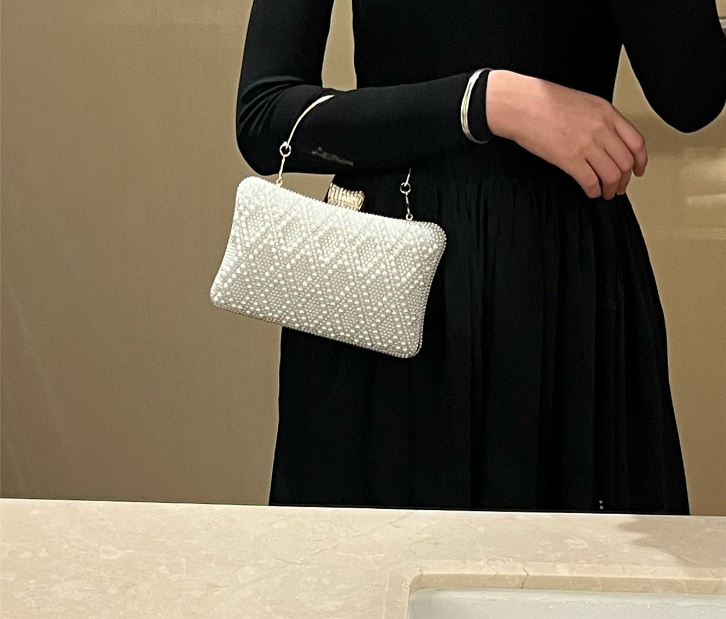 Pearl Beaded Clutch Bag – Elegant Hard Shell Evening Purse for Women, Banquet Wedding Handbag