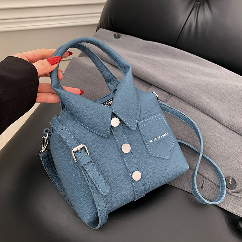 PU Leather Crossbody Shoulder Bag for Women – Simple Urban Square Tote with Threaded Design