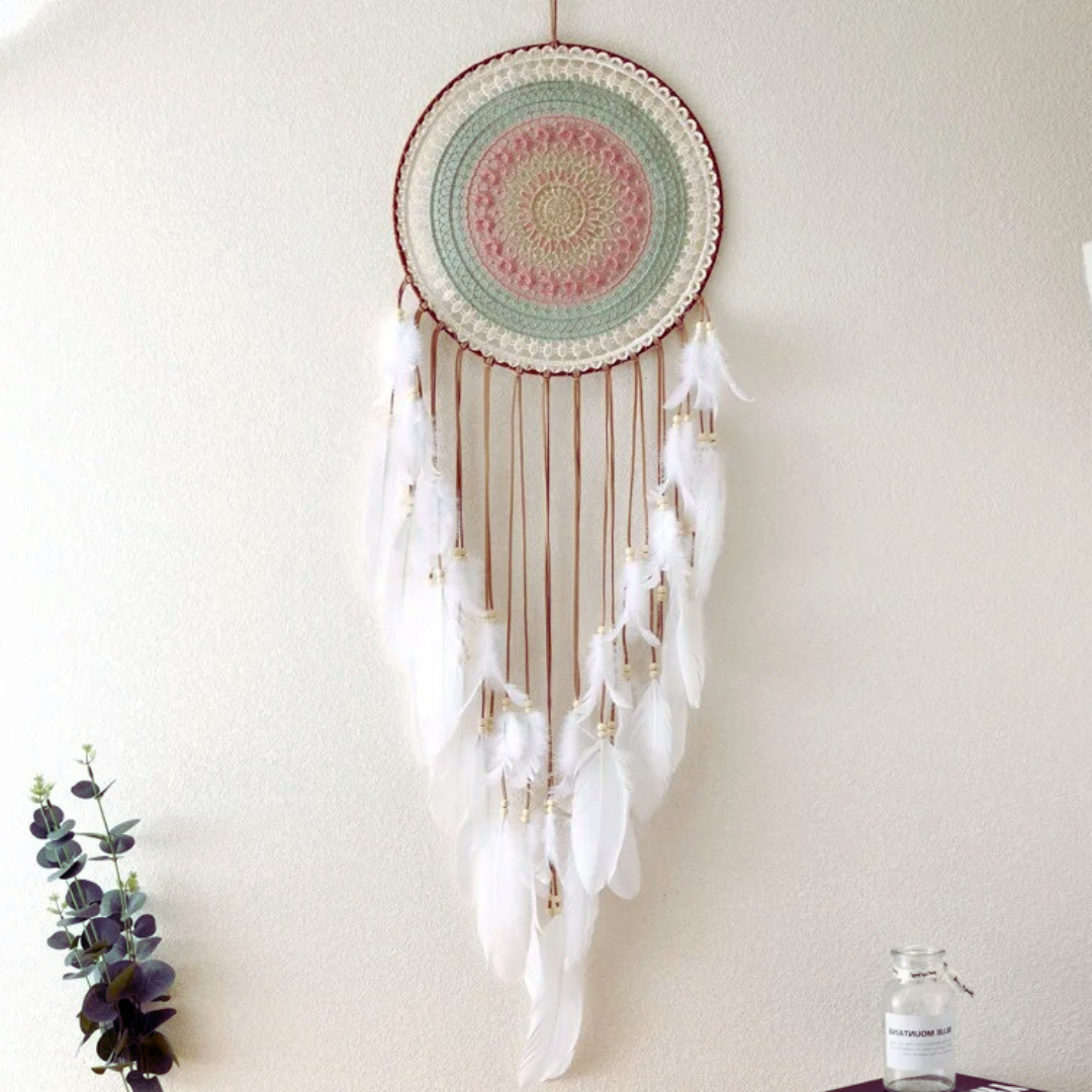 Round Woven Dreamcatcher – Boho Feather Tassel Wall Hanging for Bedroom & Home Decor