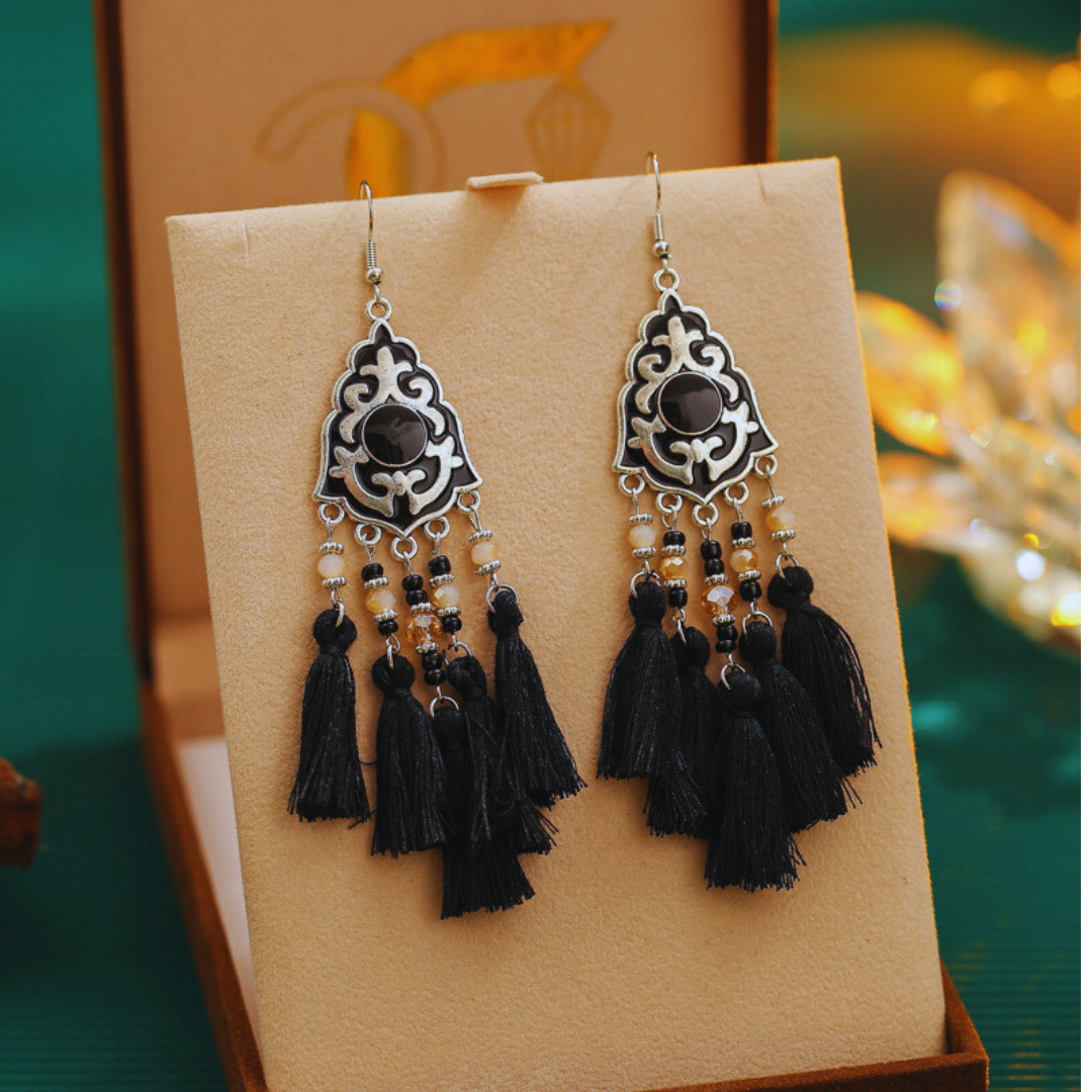 Ethnic Bohemian Tassel Earrings For Women Geometric Enamel Crystal Beads Female Drop Dangle Gift