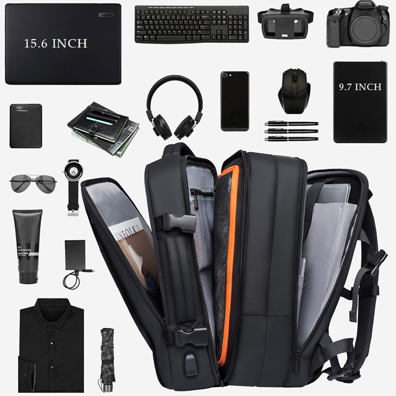Men’s Waterproof Business Travel Laptop Backpack – 16” Expandable Oxford Bag with USB & Large Capacity
