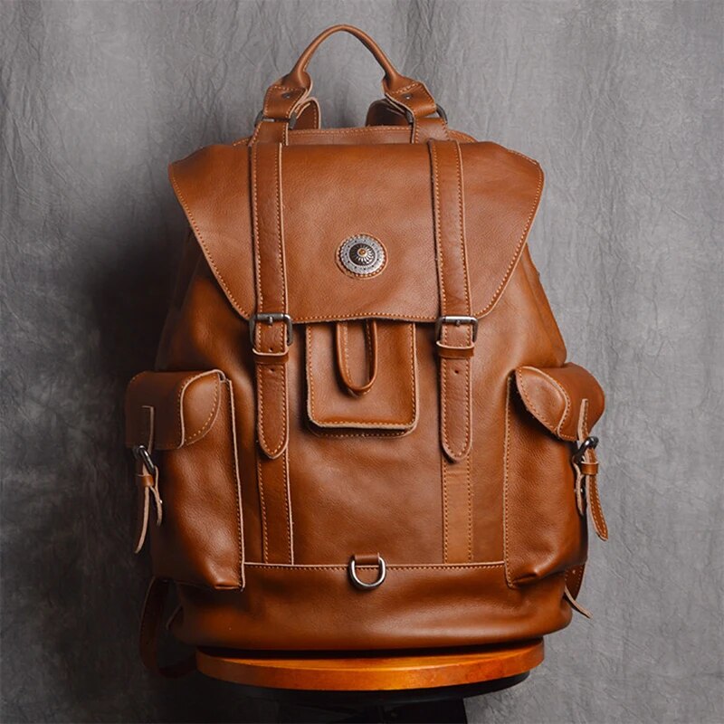 Unisex Leather Multifunction Retro Fashion Travel & Laptop Backpack.