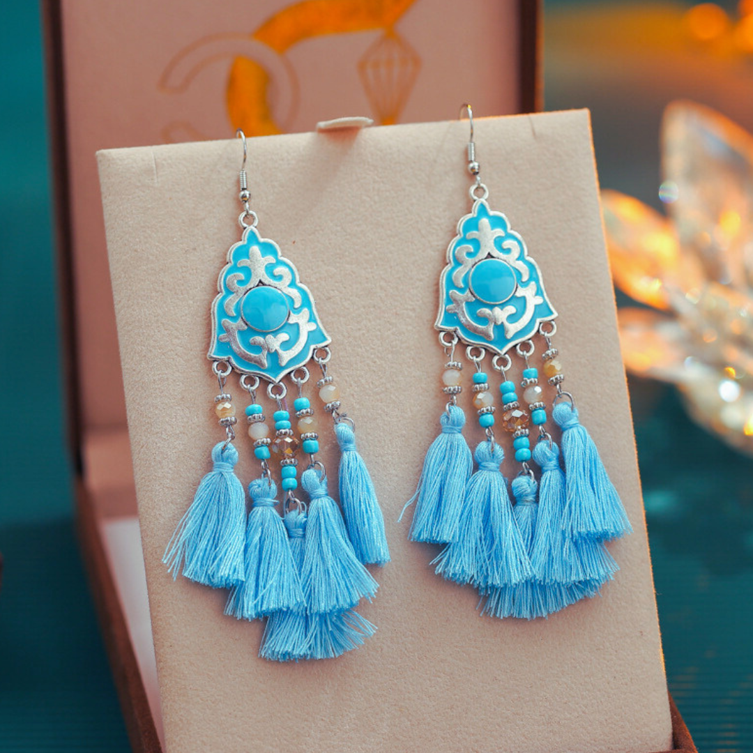 Ethnic Bohemian Tassel Earrings For Women Geometric Enamel Crystal Beads Female Drop Dangle Gift