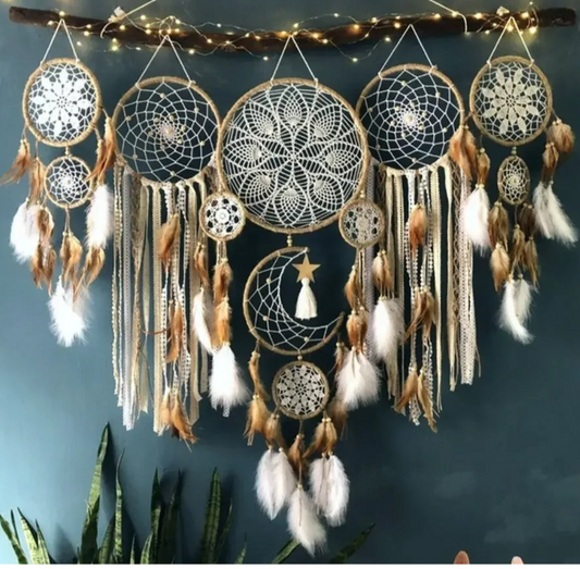 5pcs Boho Macrame Dream Catchers Set – Moon Wall Hangings for Home, Nursery & Ramadan Decor