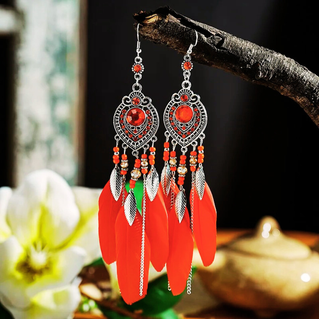 Boho Feather Long Leaf Earrings