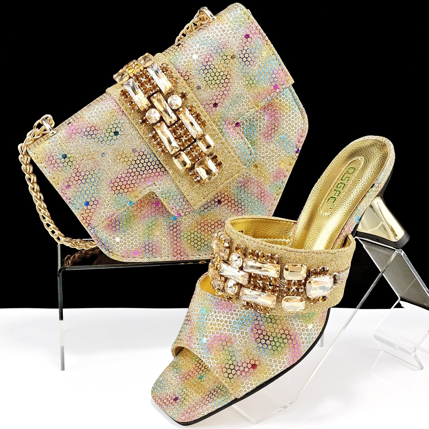 Women’s Camouflage High Heel Slippers and Bag Set – Decorative Drill Buckle Casual Shoe & Handbag Matching Set