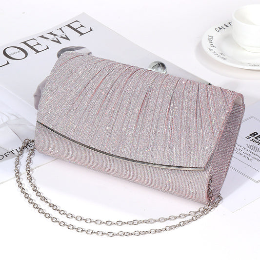 Women's Glitter Chain Shoulder Bag – Elegant Lock Closure Evening Clutch Purse for Party or Formal Wear