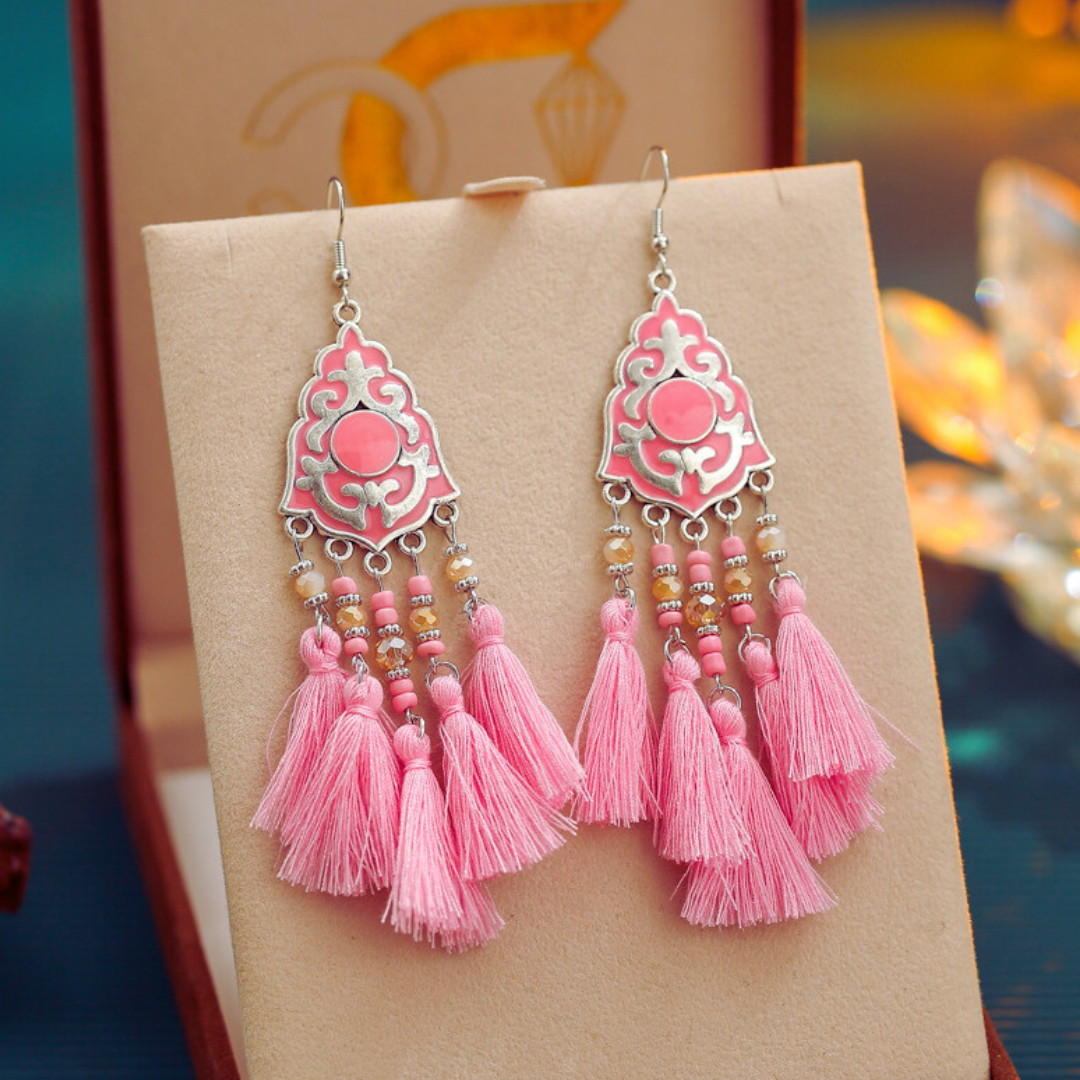 Ethnic Bohemian Tassel Earrings For Women Geometric Enamel Crystal Beads Female Drop Dangle Gift