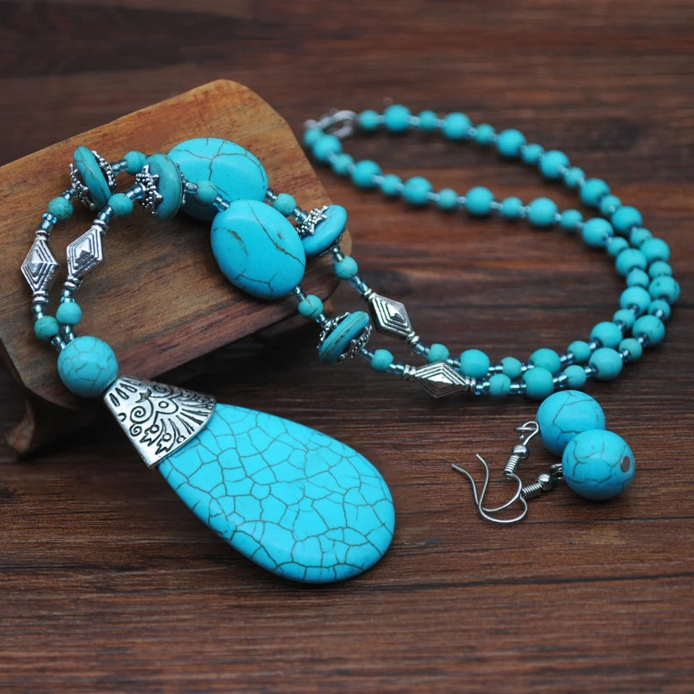 Turquoise Necklace, Earring & Ring Jewelry Sets