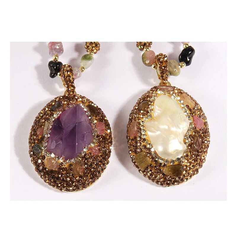 Multicolor Amethyst Dorp & Baroque Pearl Necklace