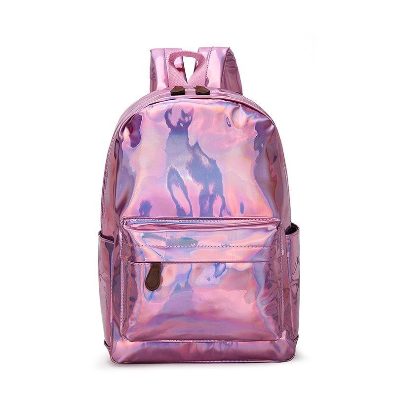Teen Laser reflective Leather Waterproof Travel and School Backpack