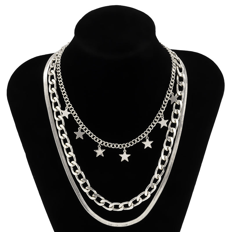 Multi Layer Star & Snake Pattern Chain Necklaces