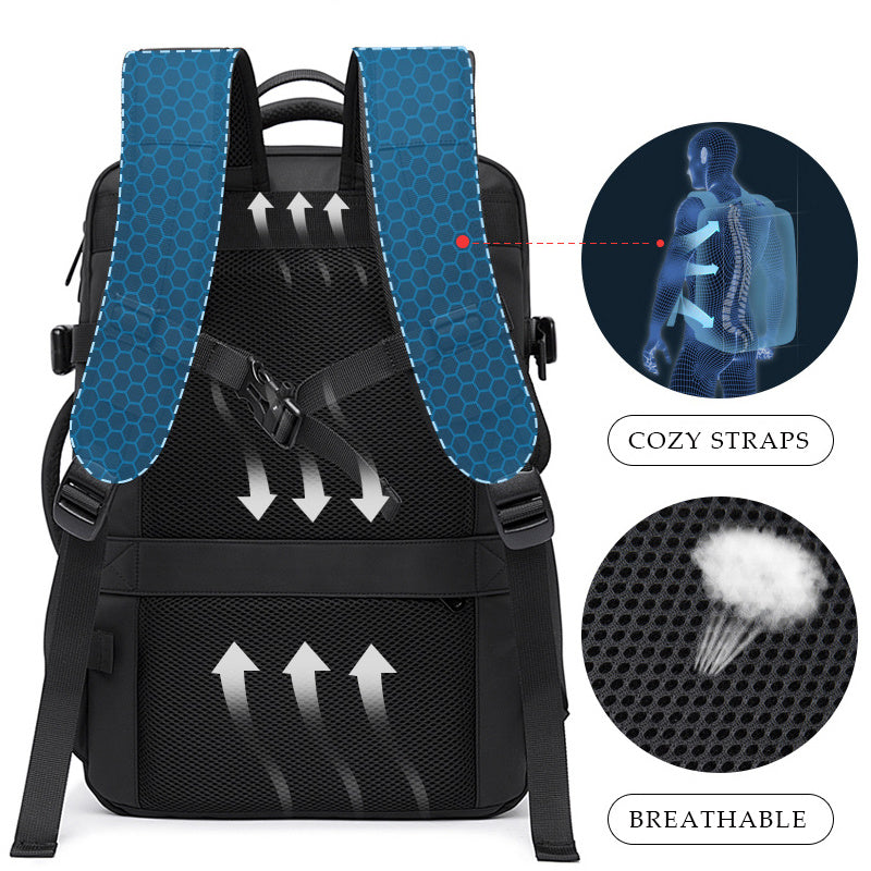 Men’s Waterproof Business Travel Laptop Backpack – 16” Expandable Oxford Bag with USB & Large Capacity