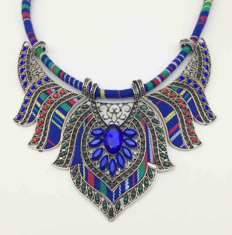 Ethnic Boho Style Necklace Colorful Braided Rope Necklace