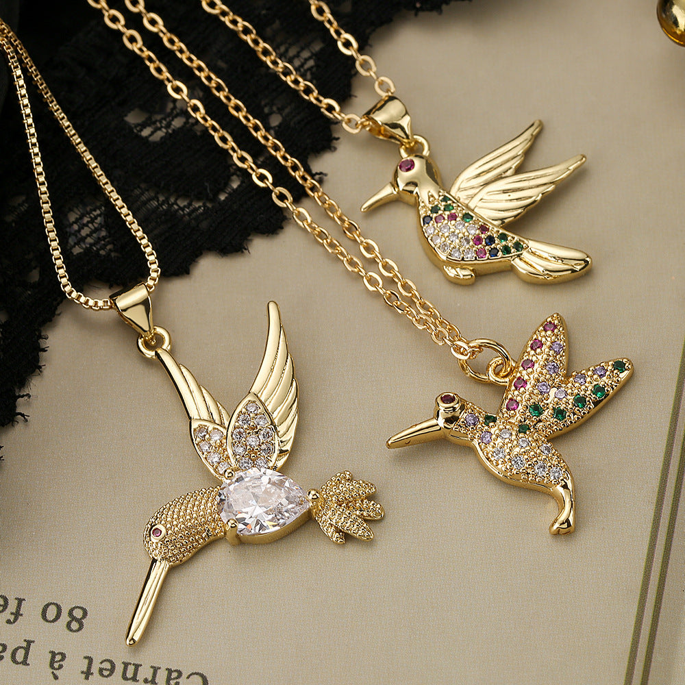 Bird Pendant Necklace Copper Plating 18K Gold