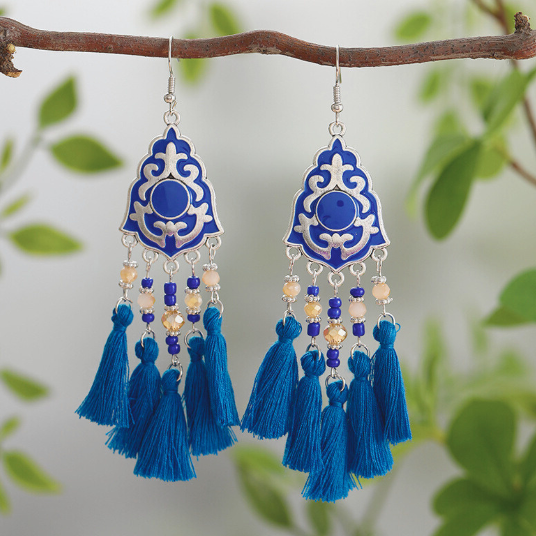 Ethnic Bohemian Tassel Earrings For Women Geometric Enamel Crystal Beads Female Drop Dangle Gift