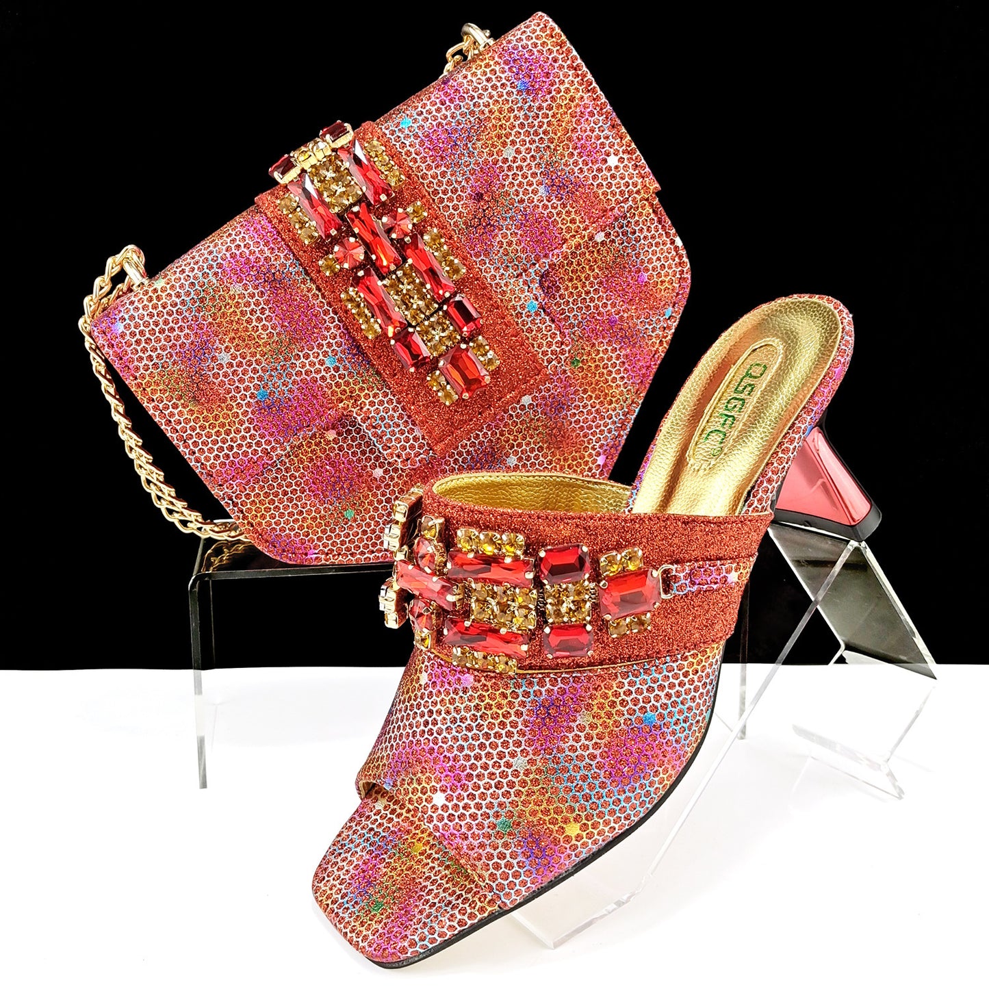 Women’s Camouflage High Heel Slippers and Bag Set – Decorative Drill Buckle Casual Shoe & Handbag Matching Set