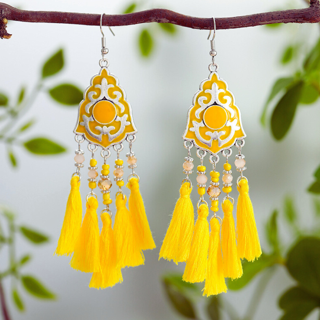 Ethnic Bohemian Tassel Earrings For Women Geometric Enamel Crystal Beads Female Drop Dangle Gift