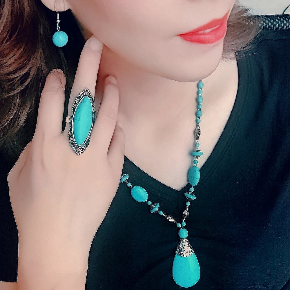 Turquoise Necklace, Earring & Ring Jewelry Sets