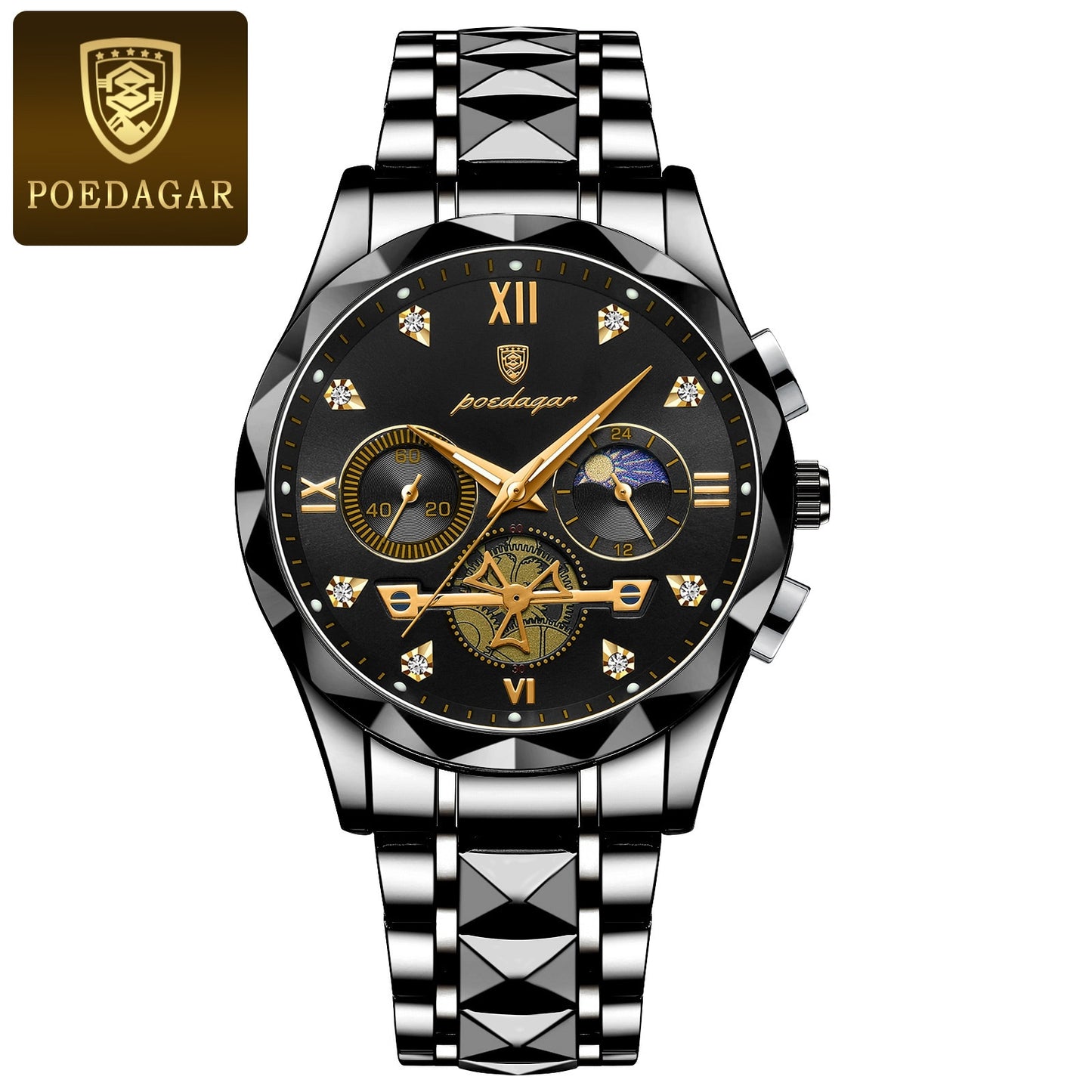 Genuine AE- POEDAGAR Luminous Stainless Steel Men's Quartz Watch