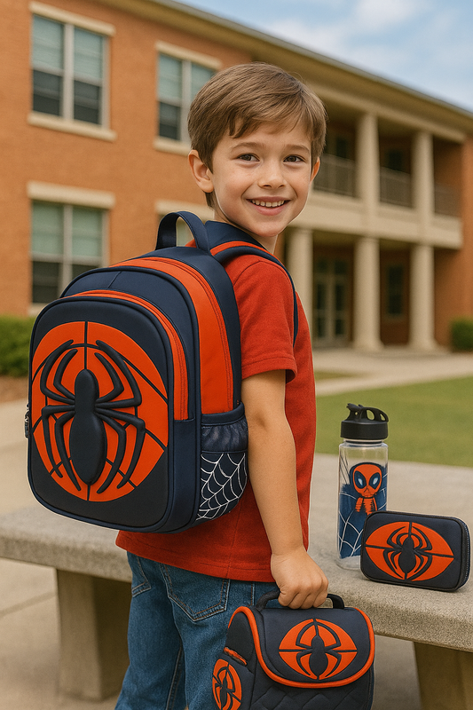 Spider Cartoon Kids School Backpack & Pencil Case Set – Waterproof Primary Bag for Boys & Girls