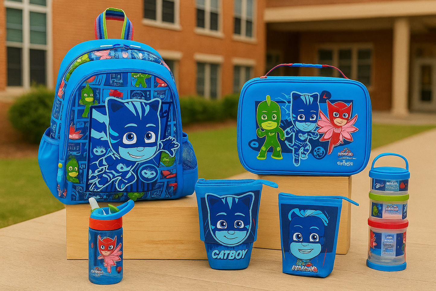 PJMASKS Backpack & Stationery Gift Set – Kids School Bag + Lunch Box (Smiggle Style)