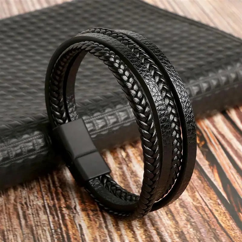 Hand-Woven Men's Leather Bracelet