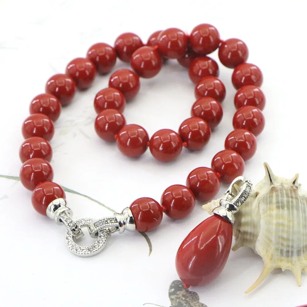 Natural Ocean Shell Red Coral Necklace