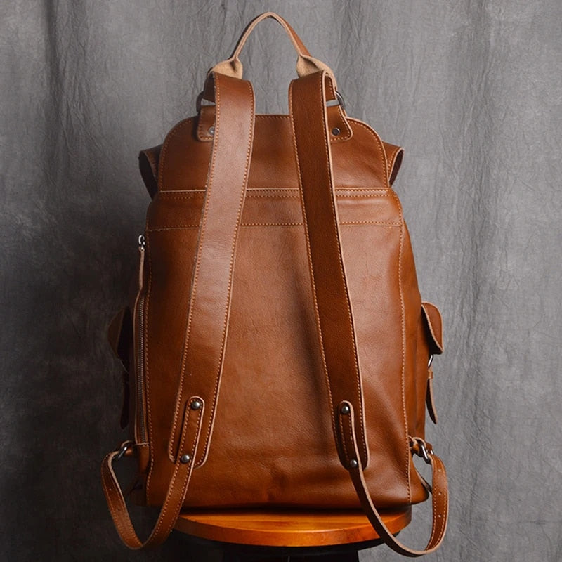 Unisex Leather Multifunction Retro Fashion Travel & Laptop Backpack.