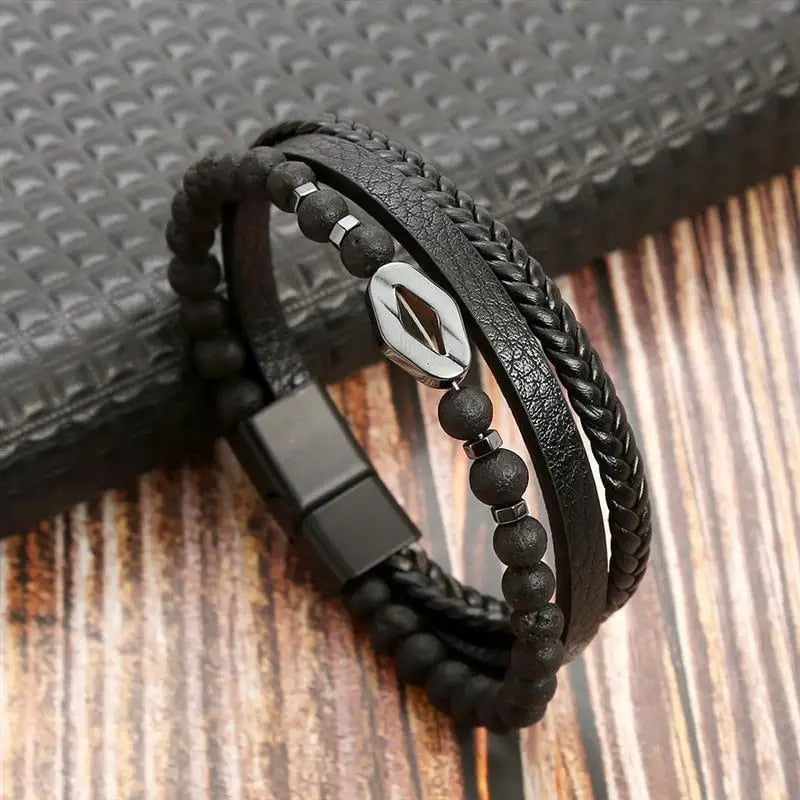 Hand-Woven Men's Leather Bracelet