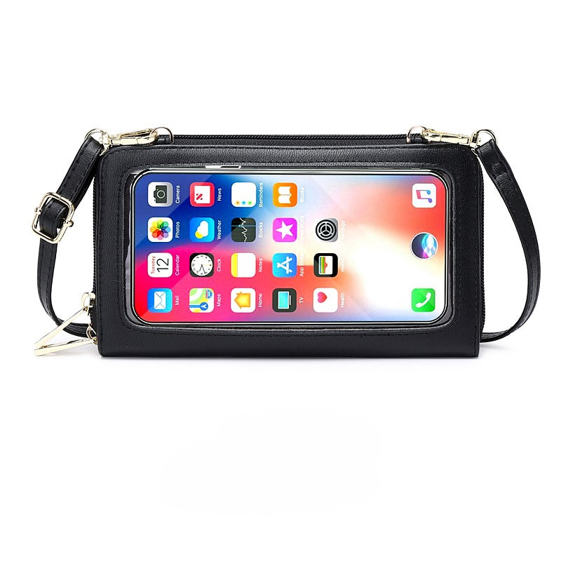 Multi functional Leather Crossbody Shoulder Wallet Bag with Touch Screen Mobile Case