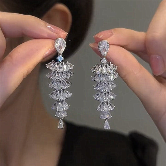 Sparkling Zircon Christmas Tree Drop Earrings