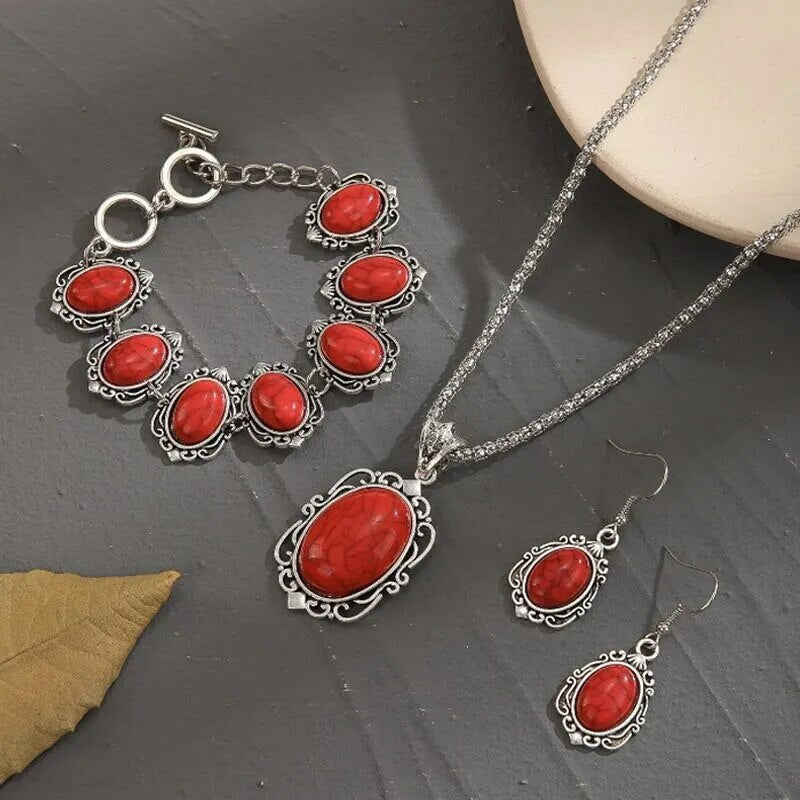 Vintage Red Stone Jewelry Set