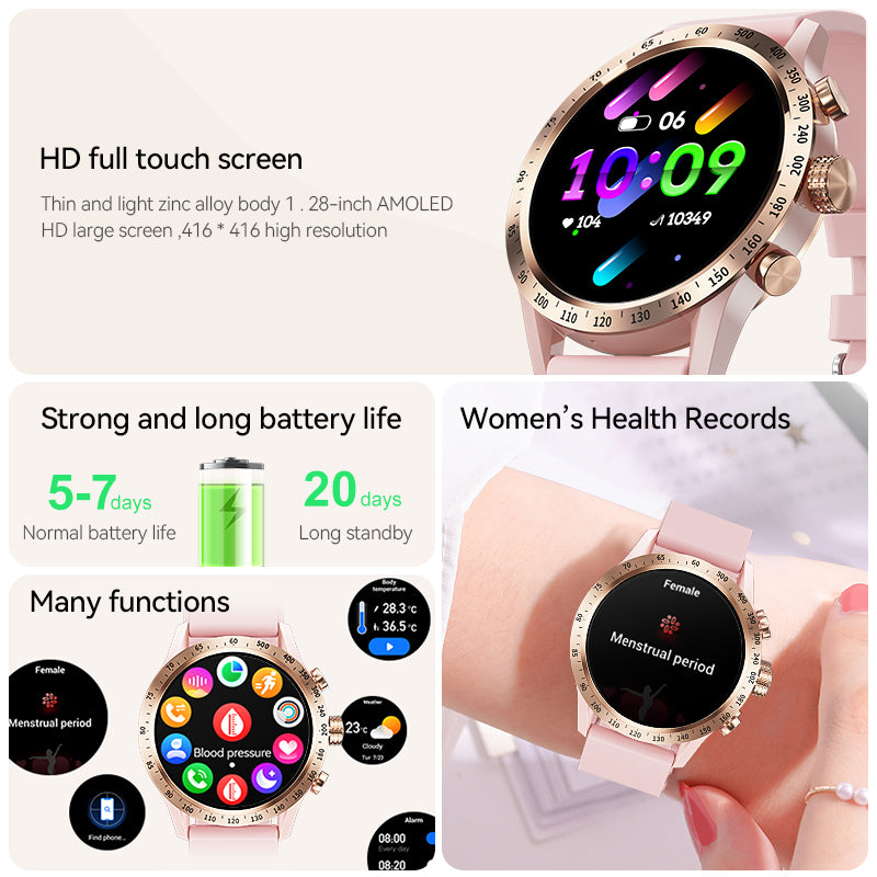 Women Touch Screen Waterproof Sport Smartwatch with Bluetooth Connect