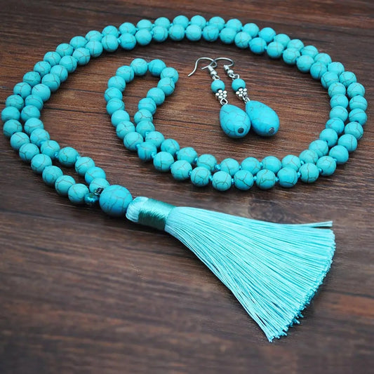 Unique Turquoise Beads Necklace & Earrings