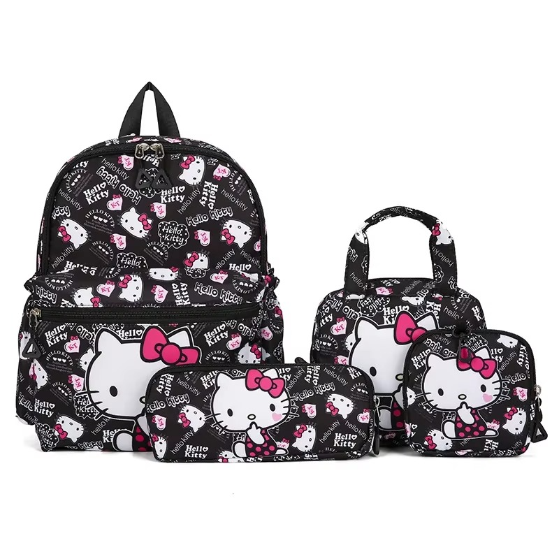 4PCS Kuromi Hello Kitty Sanrio School Bag Set – Backpack, Shoulder Bag, Pencil Case & Wallet for Girls