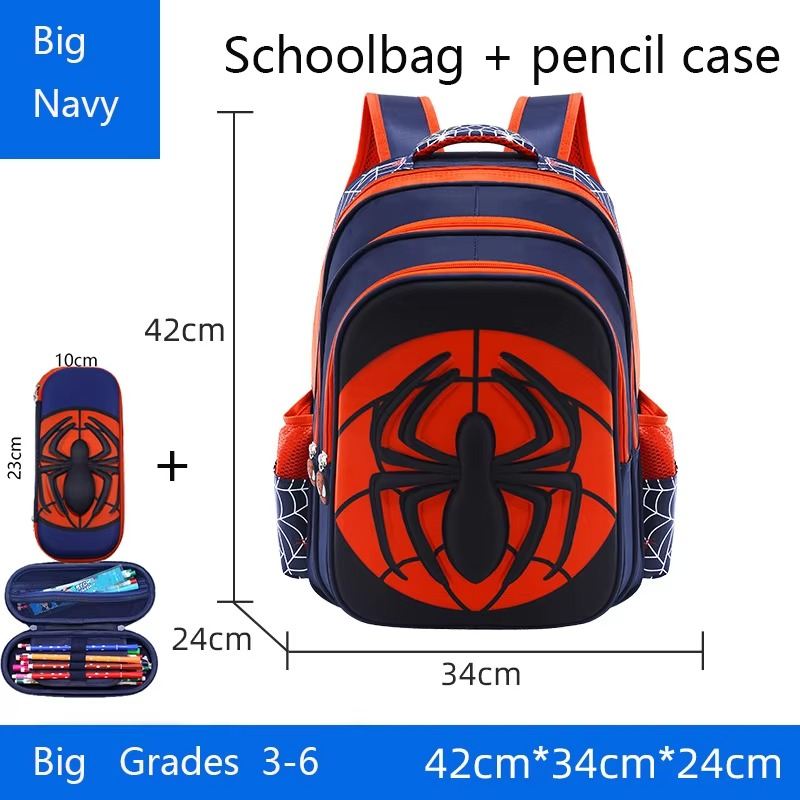Spider Cartoon Kids School Backpack & Pencil Case Set – Waterproof Primary Bag for Boys & Girls