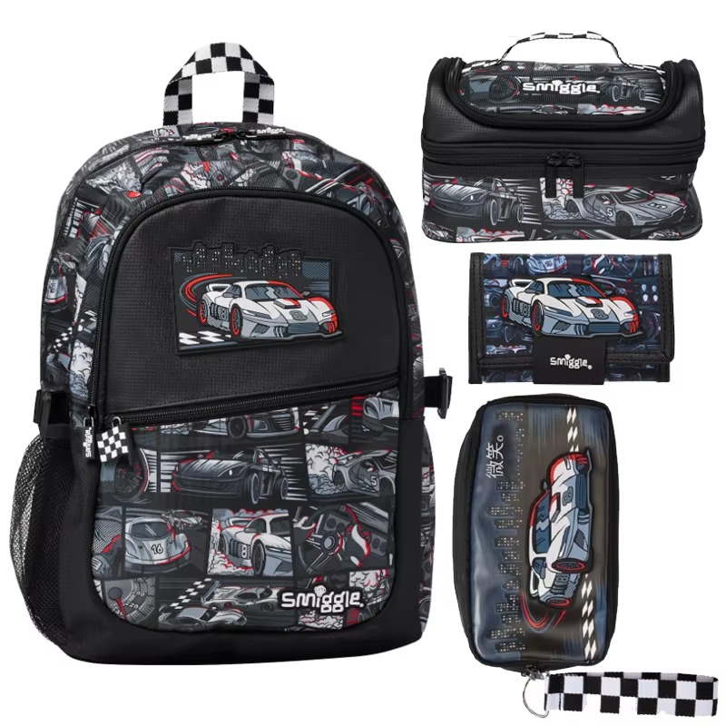 Racing Car Backpack Set for Boys Smiggle – Large School Bag with Lunch Bag, Wallet & Pencil Case for Students