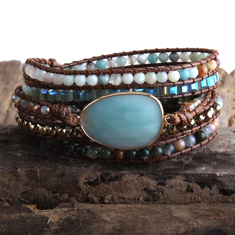 Natural Homemade Boho Beaded Bracelet Mixed Stones & Crystal