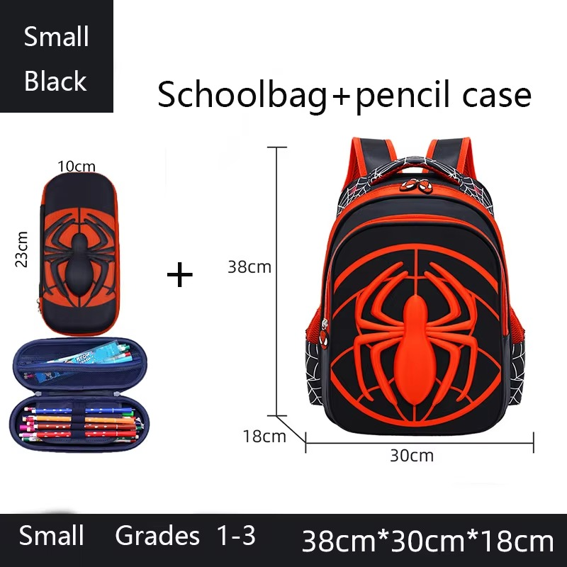 Spider Cartoon Kids School Backpack & Pencil Case Set – Waterproof Primary Bag for Boys & Girls