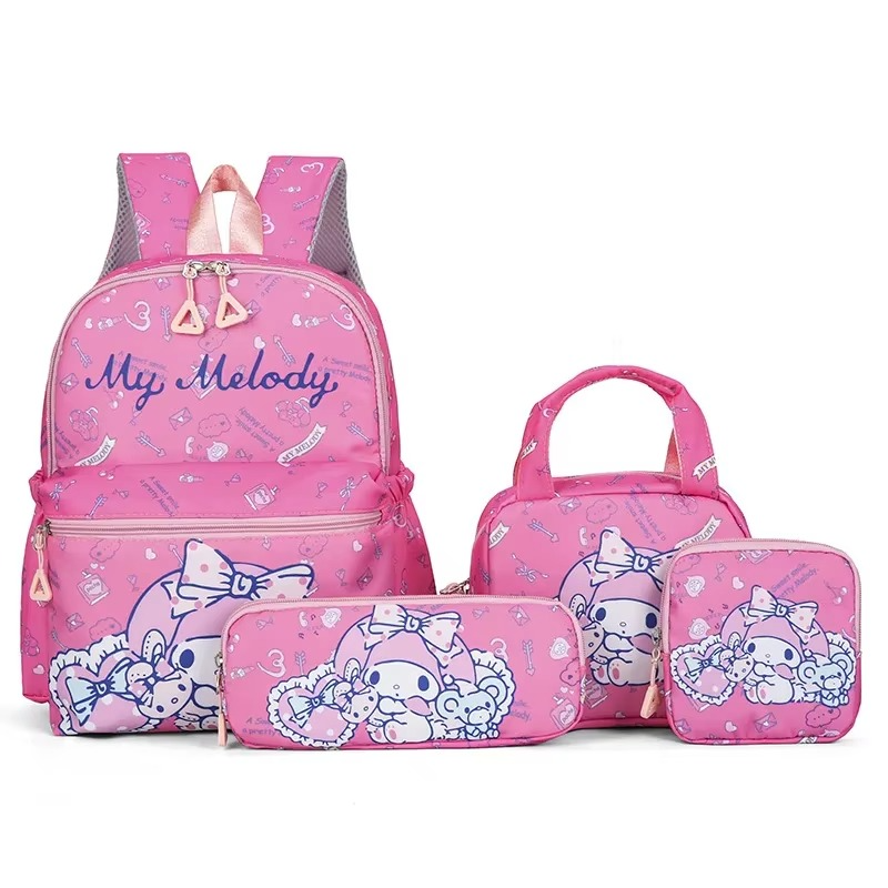4PCS Kuromi Hello Kitty Sanrio School Bag Set – Backpack, Shoulder Bag, Pencil Case & Wallet for Girls