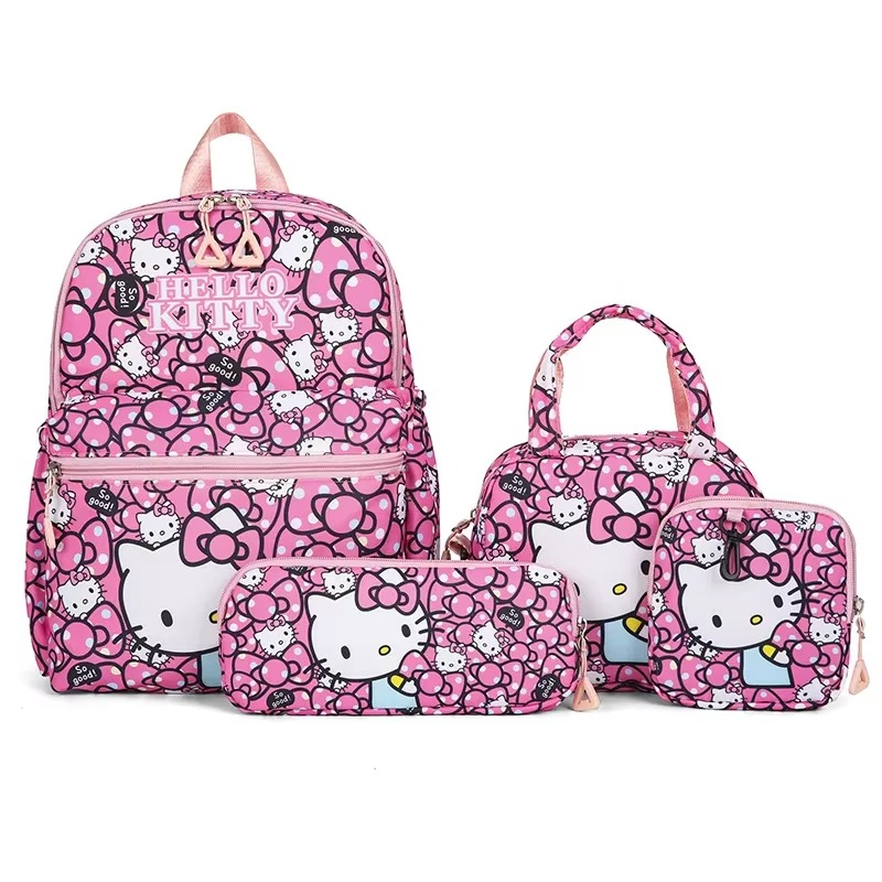 4PCS Kuromi Hello Kitty Sanrio School Bag Set – Backpack, Shoulder Bag, Pencil Case & Wallet for Girls