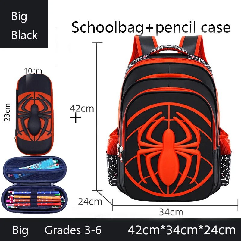 Spider Cartoon Kids School Backpack & Pencil Case Set – Waterproof Primary Bag for Boys & Girls