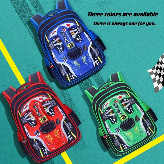 3D Car Backpack for Kids – Waterproof Preschool & Primary School Bag for Boys & Girls, Lightweight, Red/Blue, S/M/L Sizes