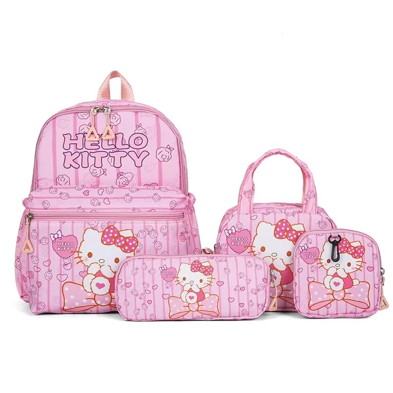 4PCS Kuromi Hello Kitty Sanrio School Bag Set – Backpack, Shoulder Bag, Pencil Case & Wallet for Girls
