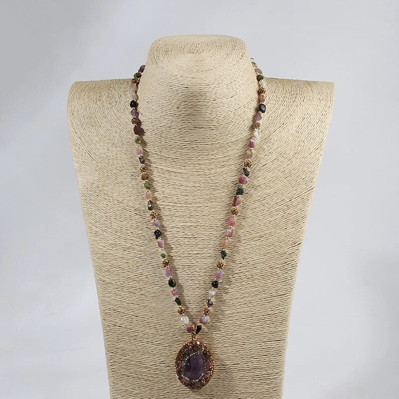 Multicolor Amethyst Dorp & Baroque Pearl Necklace