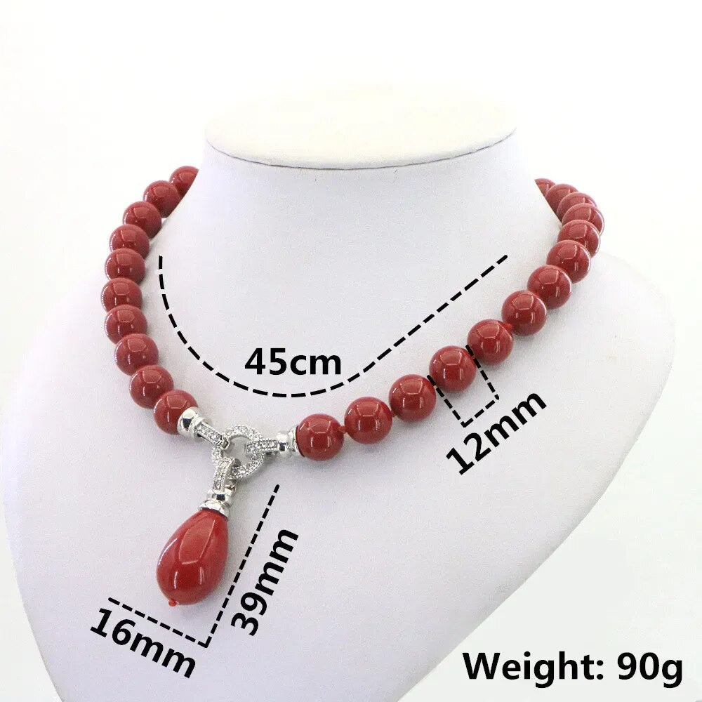 Natural Ocean Shell Red Coral Necklace